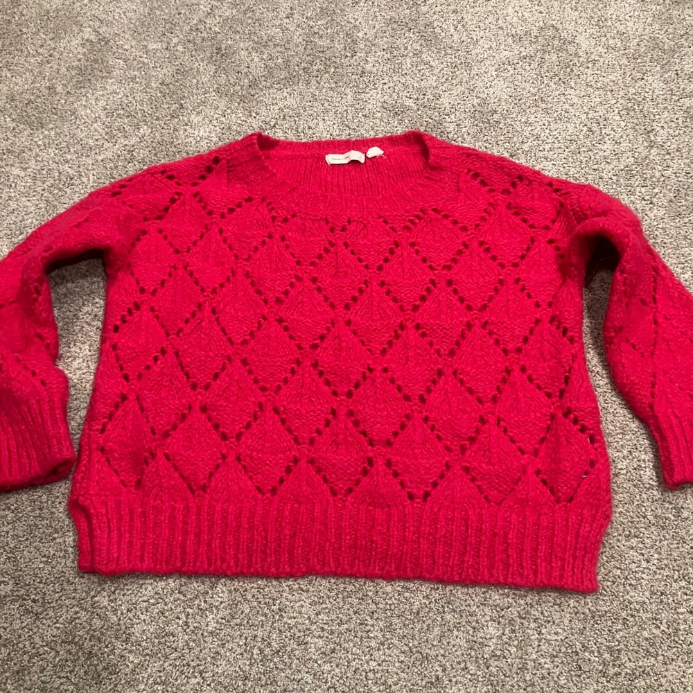 Sleeping on Snow Anthropologie Hot Pink Alpaca Blend Pointelle Knit Sweater M